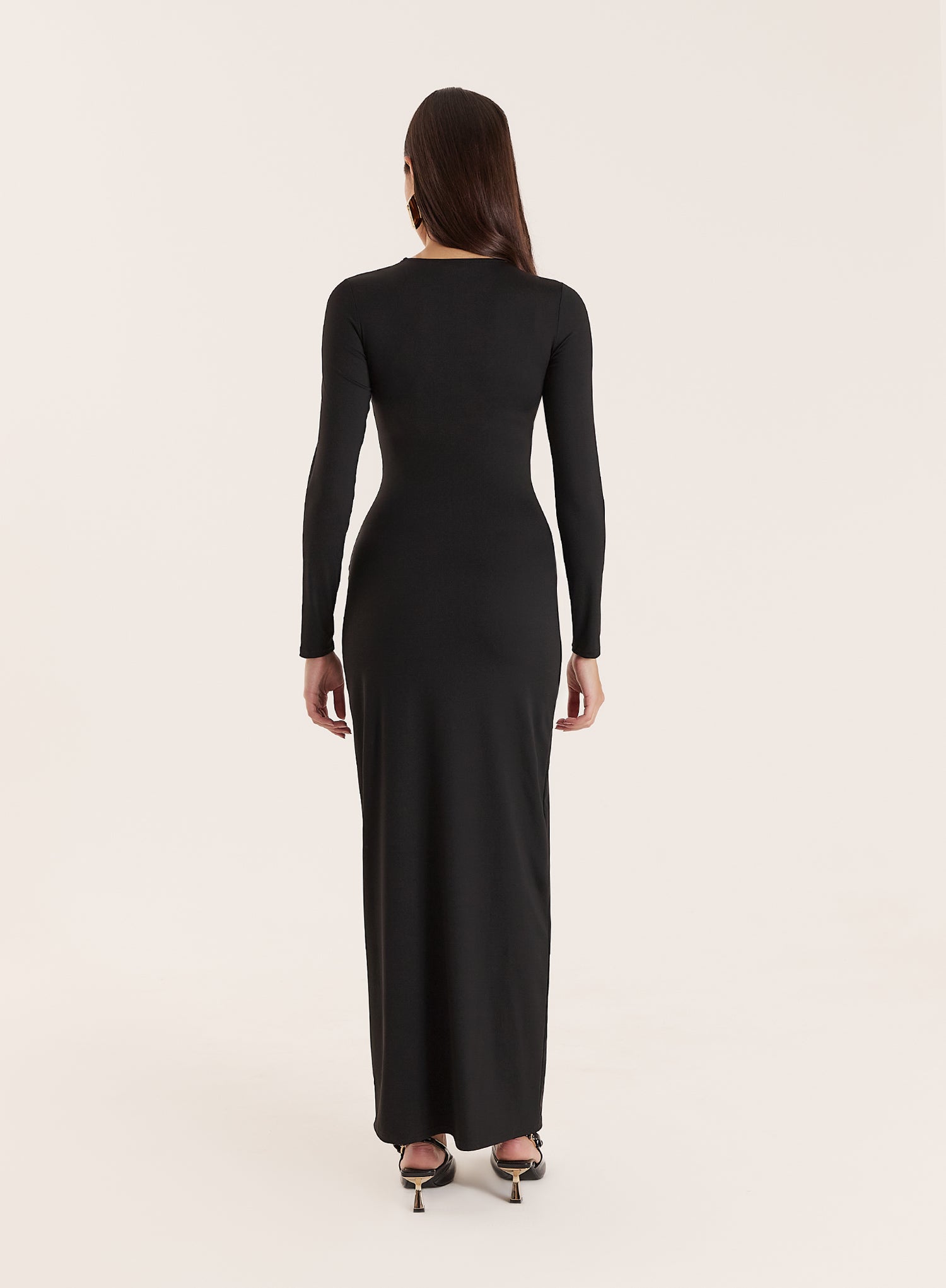 Black Jersey Hardware Waist Detail Maxi Dress
